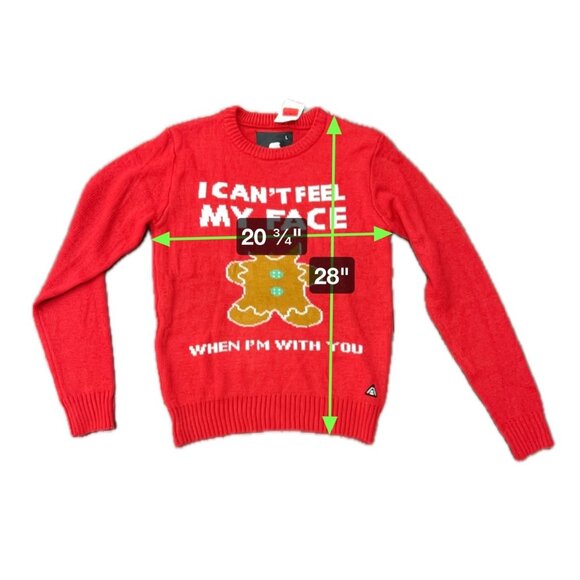 American Stitch Red Sweater I Cant Feel My Face Graphic Holiday Ugly Sz Large - Picture 7 of 9